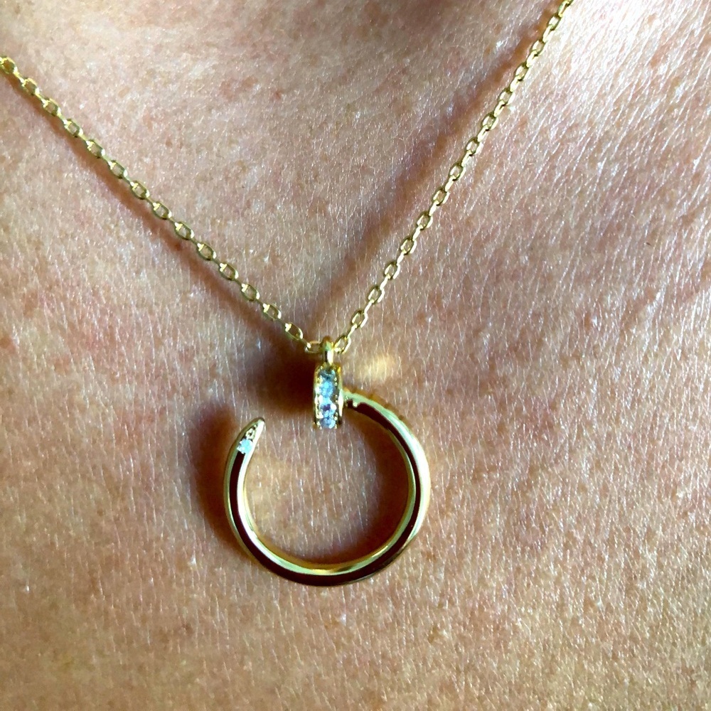 Nail Zirconia Gold Pendant Necklace - Picture 7 of 13